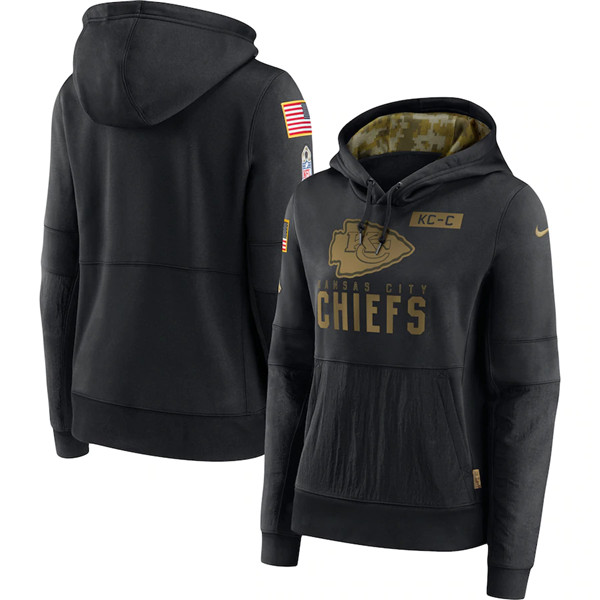 Women's Kansas City Chiefs 2020 Black Salute To Service Sideline Performance Pullover NFL Hoodie (Run Small)